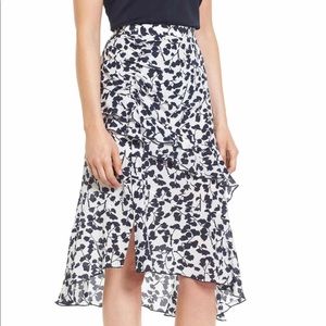 Lewit Women WHITE GINGKO LEAF Ruffled Print Silk